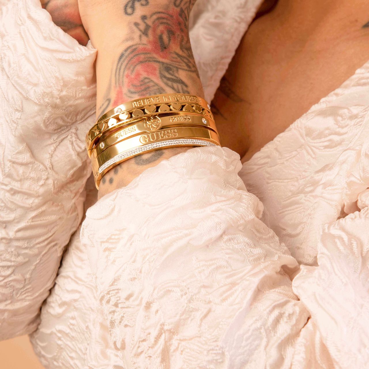 Guess stalen armband bangle goldplated Love you