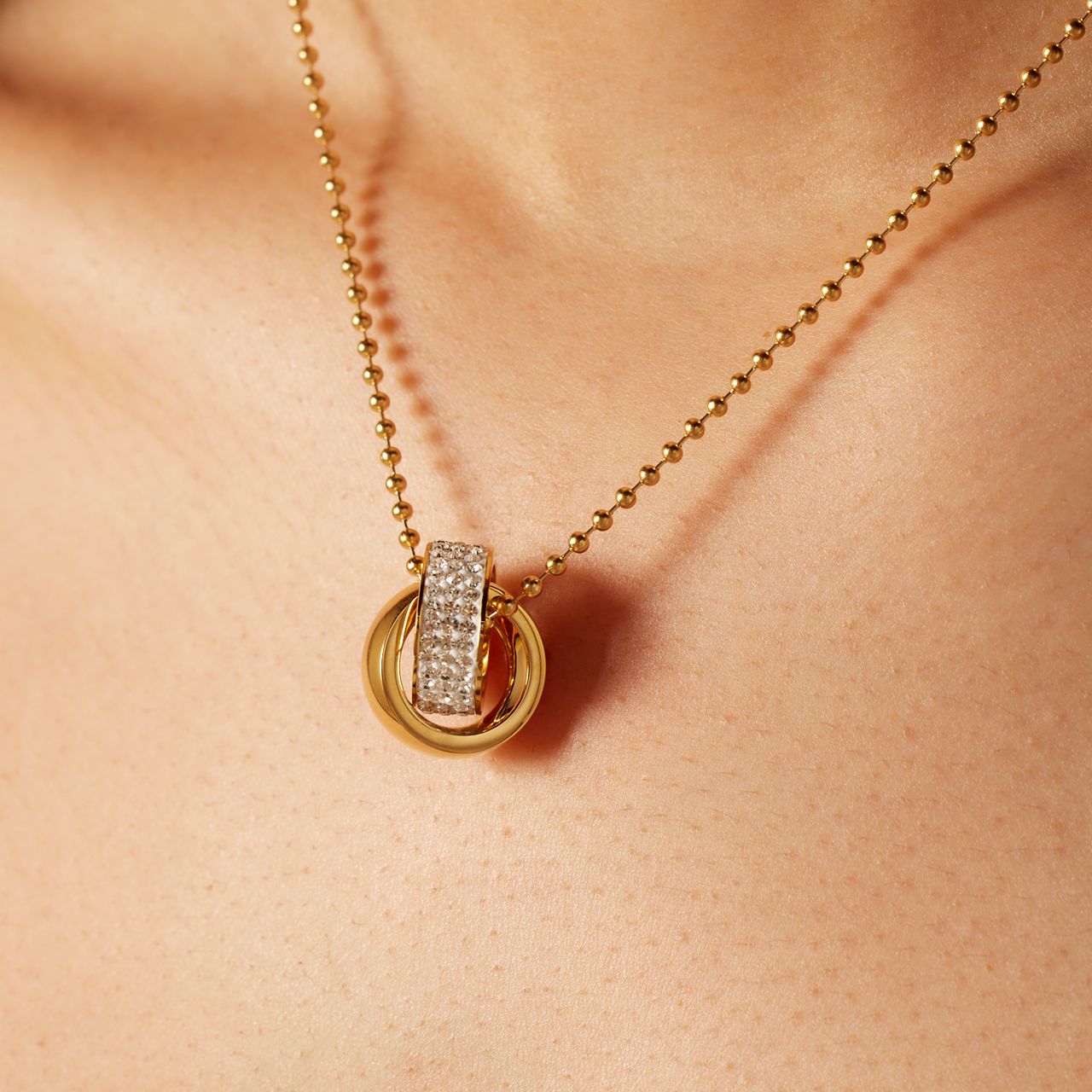 Stalen goldplated ketting met hanger met kristal voor dames