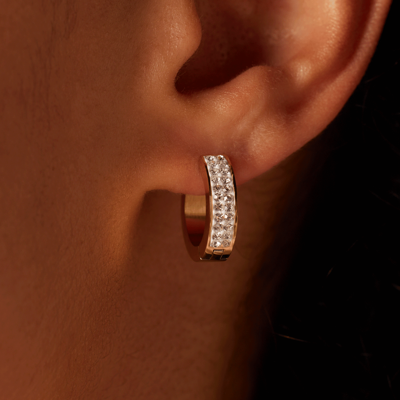 Stalen goldplated oorringen met wit kristal voor dames