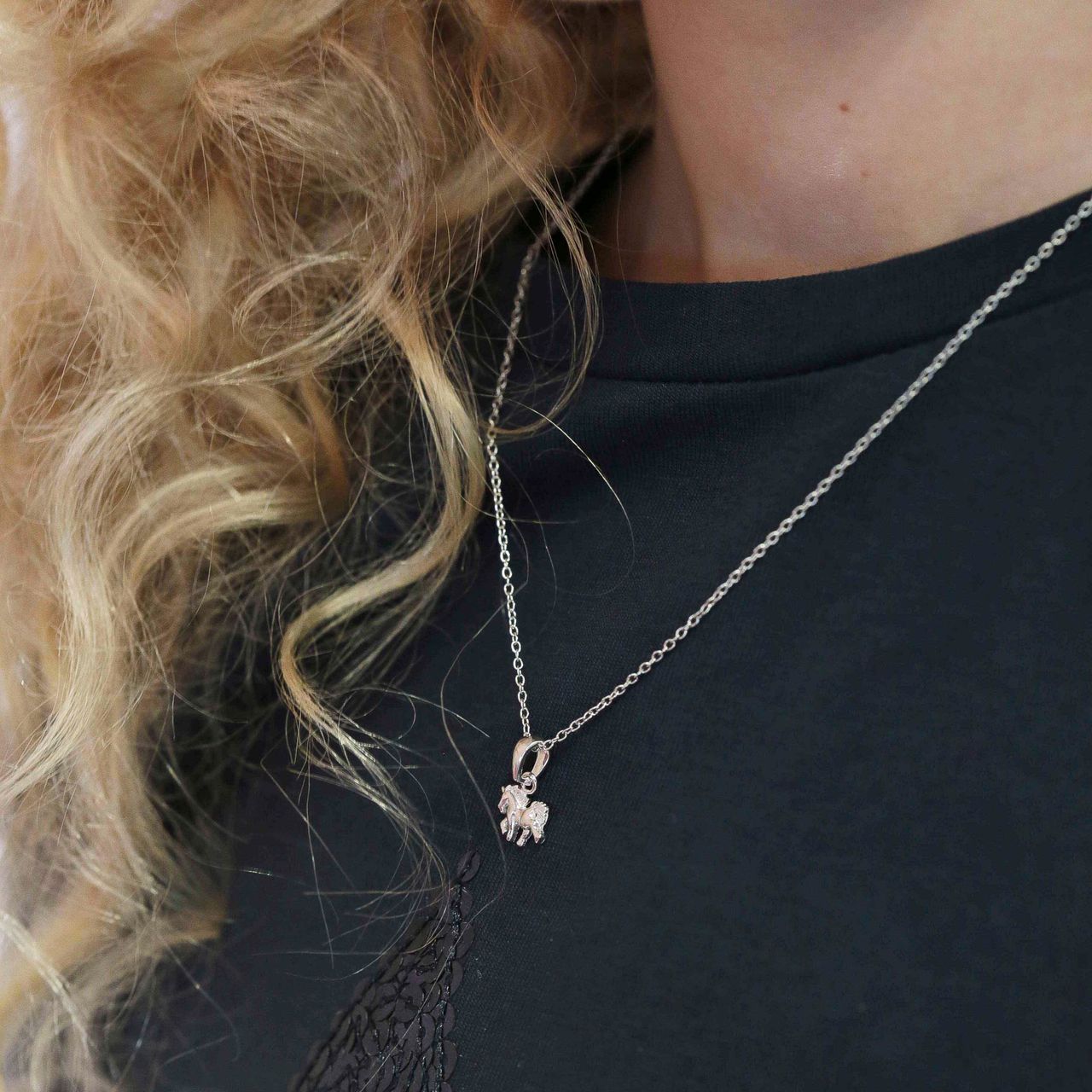 Zilveren kinderketting paard