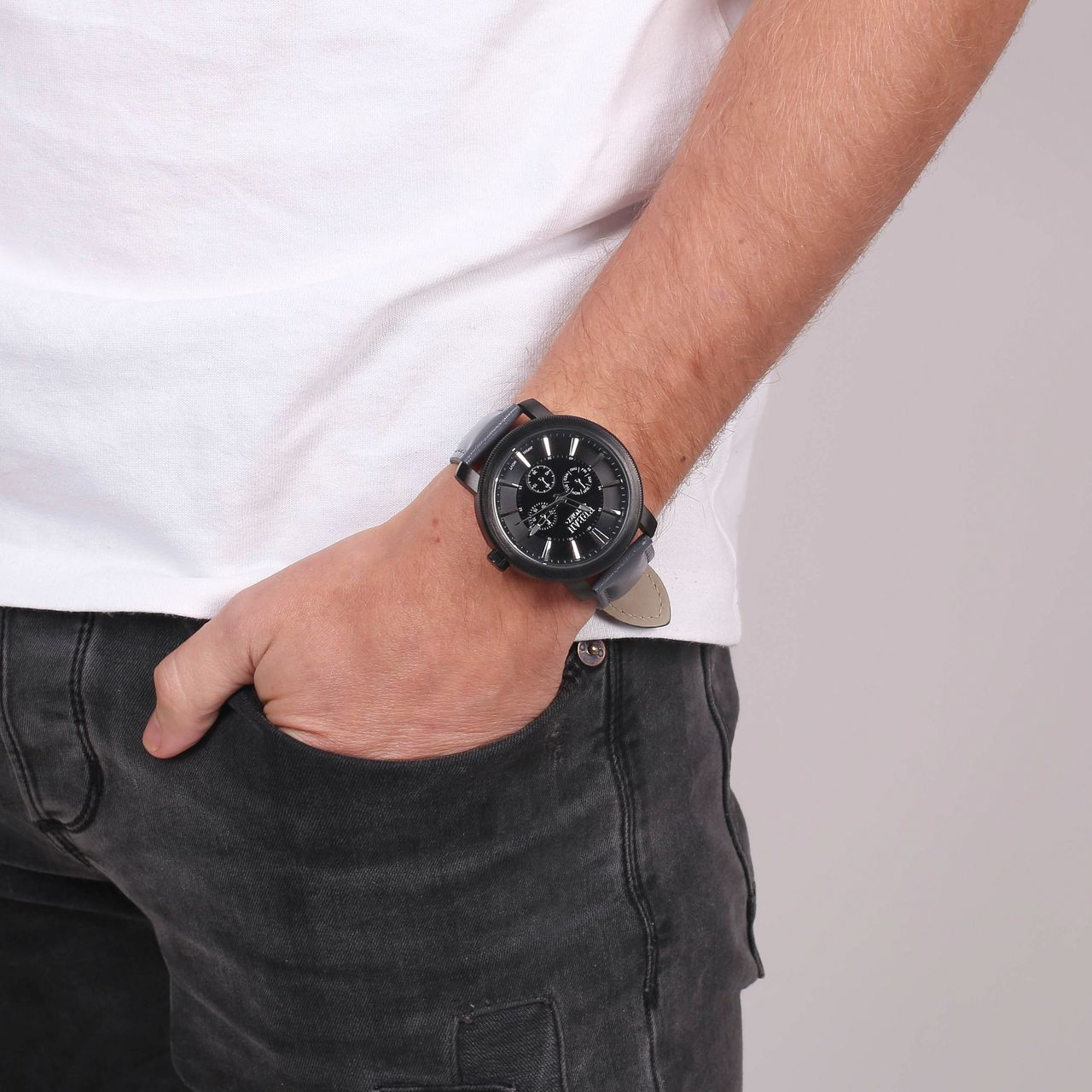 Urban Story horloge met een grijze leren band