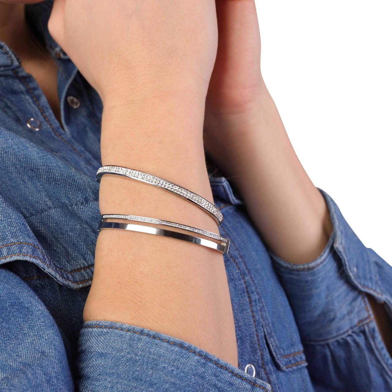 Gerecycled stainless steel armband bangle met kristal