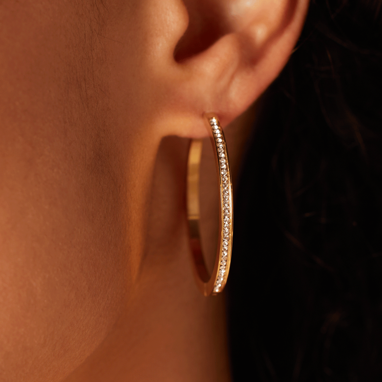 Stainless steel goldplated oorringen met kristal voor dames