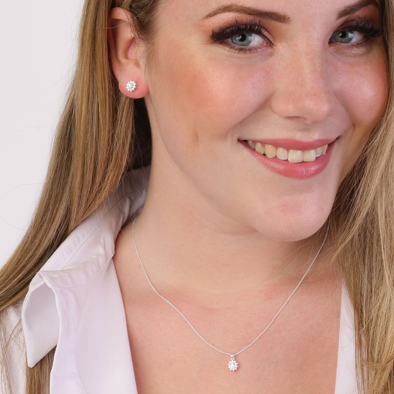 Zilveren set met witte zirkonia