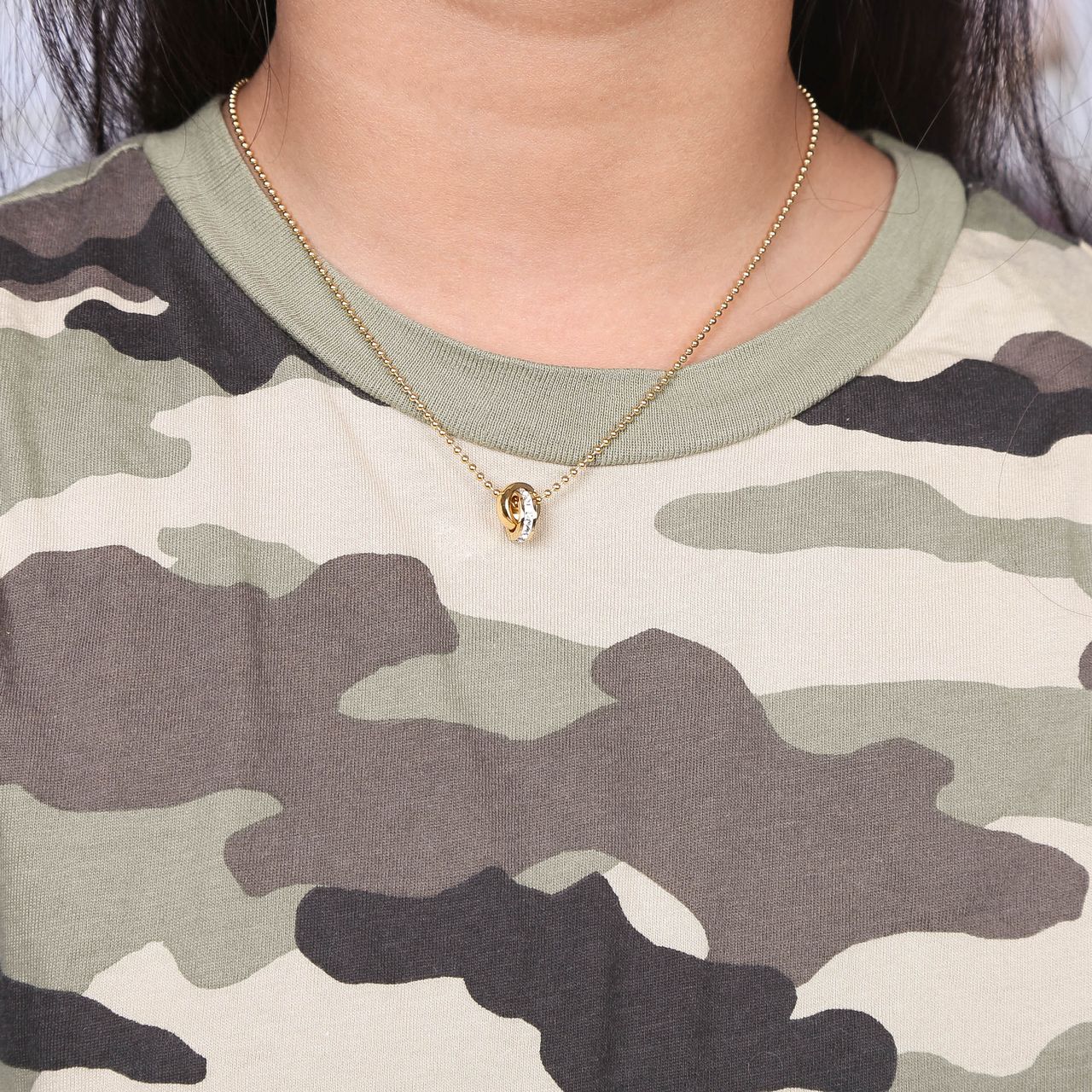 Gerecycleerd stalen kinderketting goldplated wit kristal