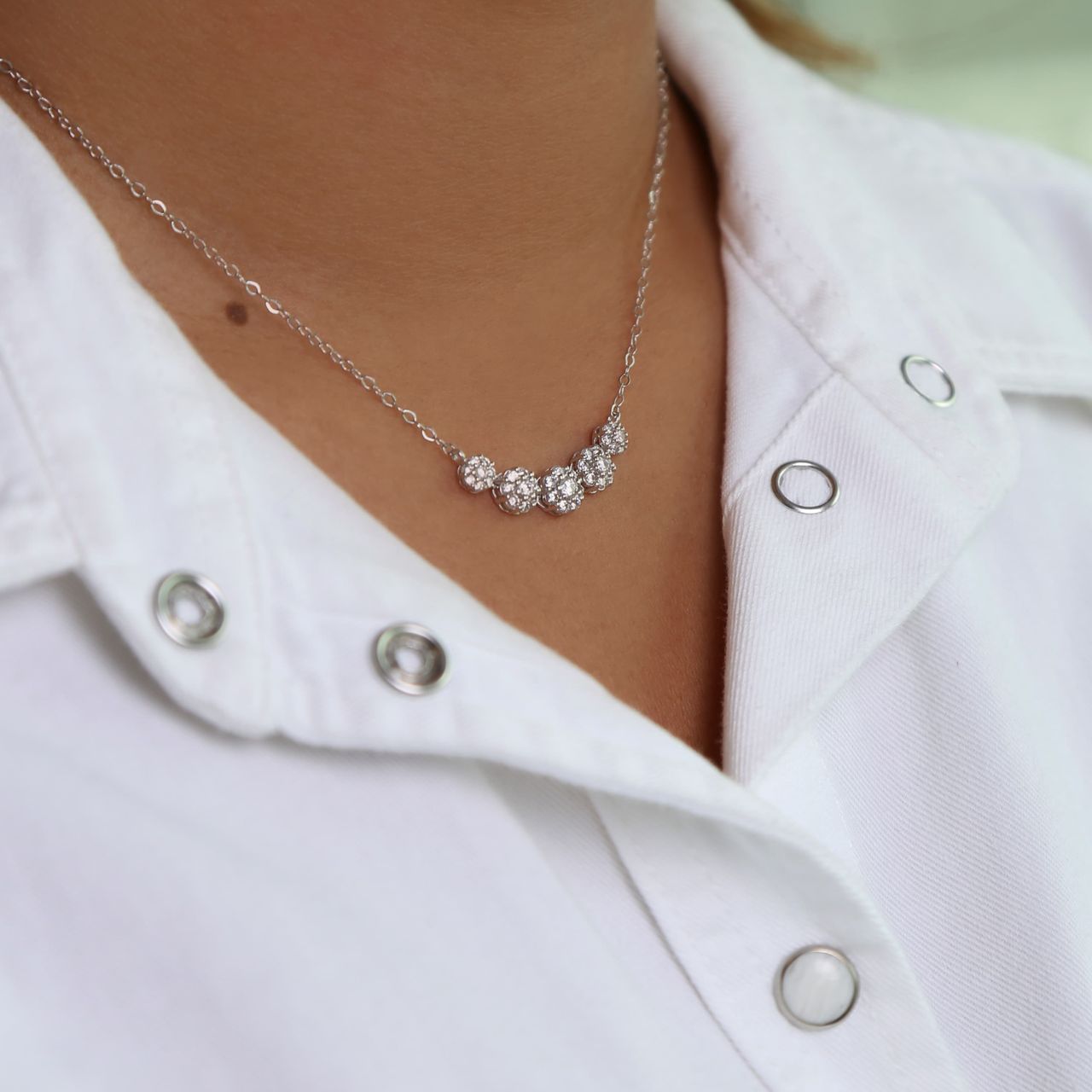 Zilveren ketting gerhodineerd met zirkonia