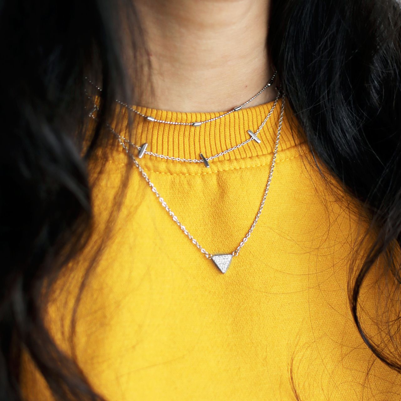 Sweet to send gerecycled stainless steel ketting triangle met kristal voor dames