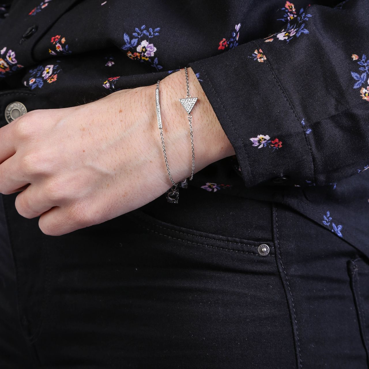 Gerecycled stalen armband bar met kristal