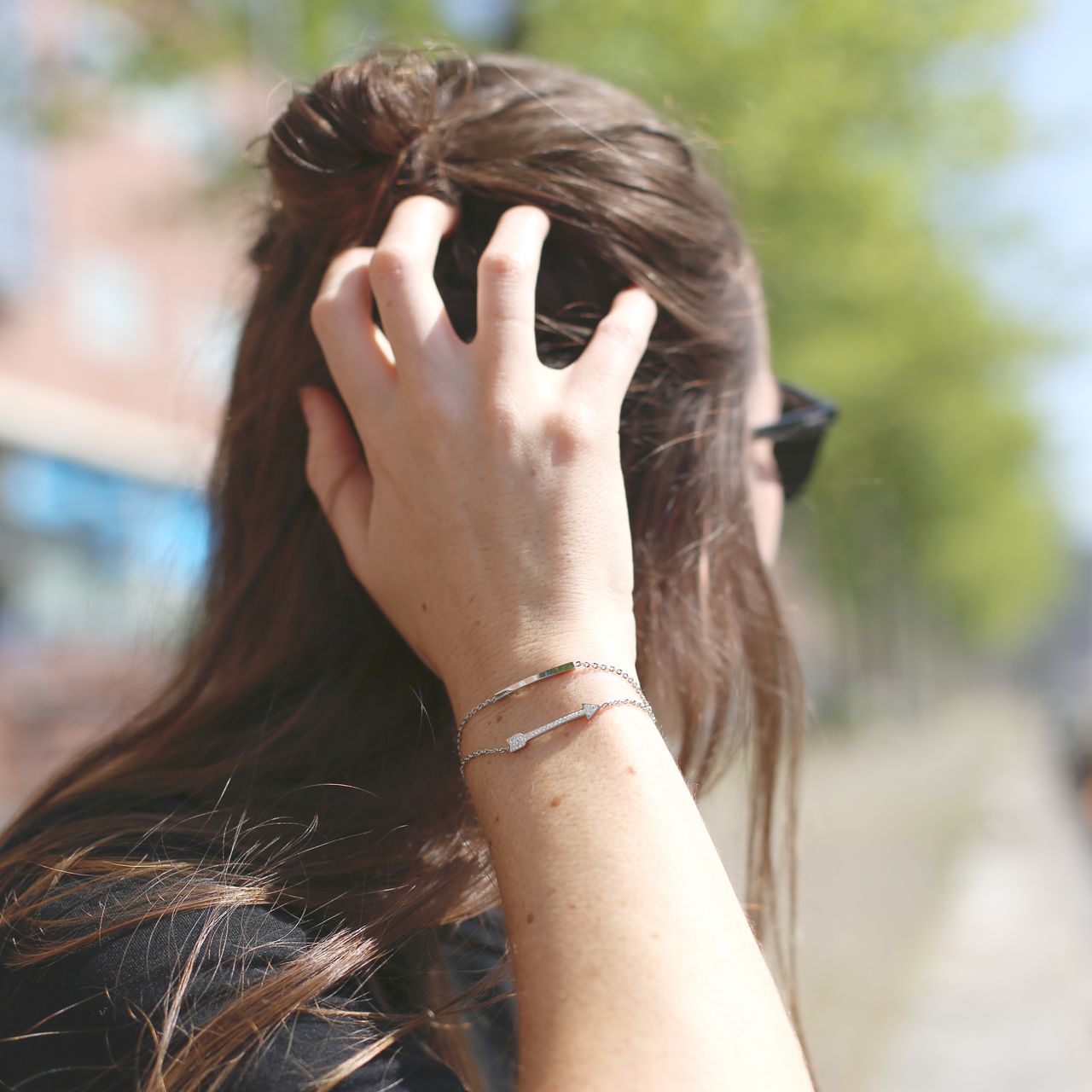 Gerecycleerd stainless steel armband pijl met kristal