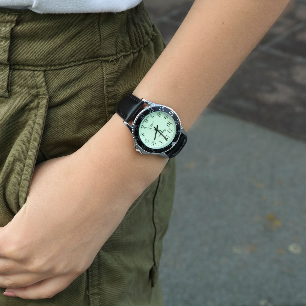 California Armbanduhr für Jungen mit schwarzem Lederband