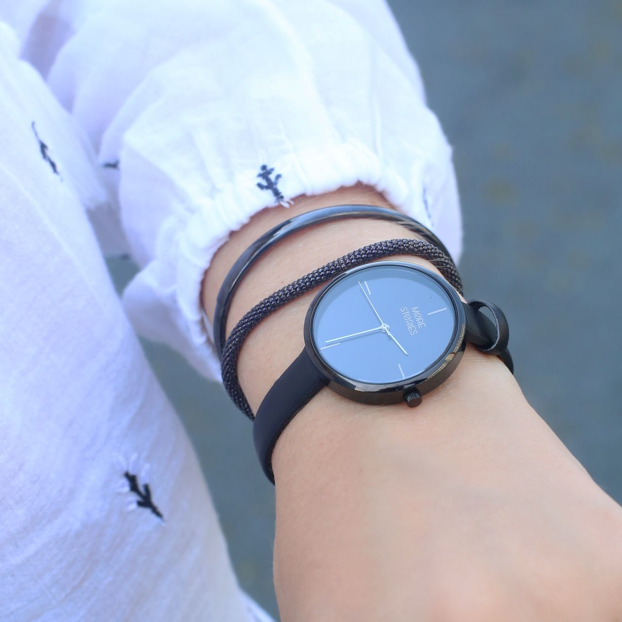 Zilveren blackplated sieradenset met horloge