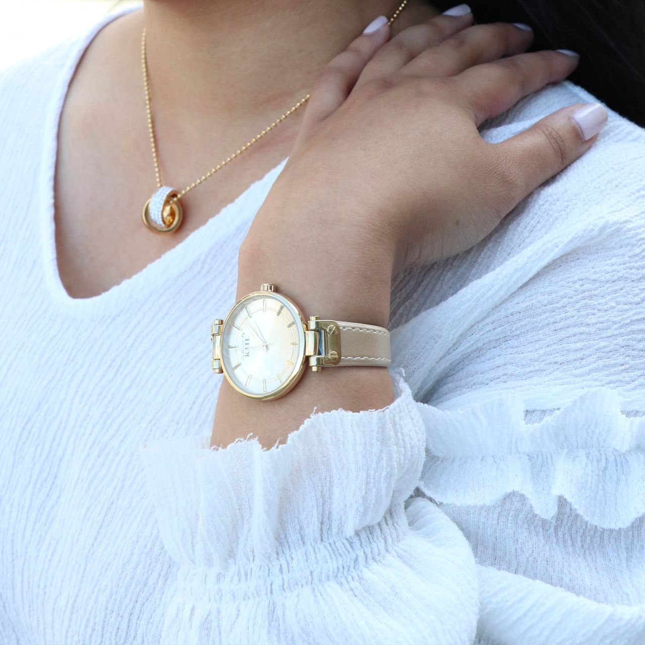 Gerecycleerd stainless steel set goldplated met kristal