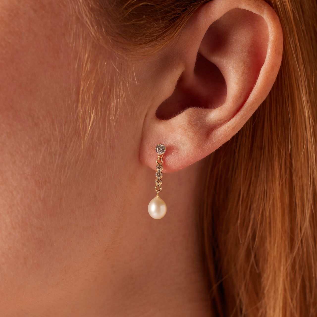 375 Gold Ohrringe mit Zirkonia und Perle