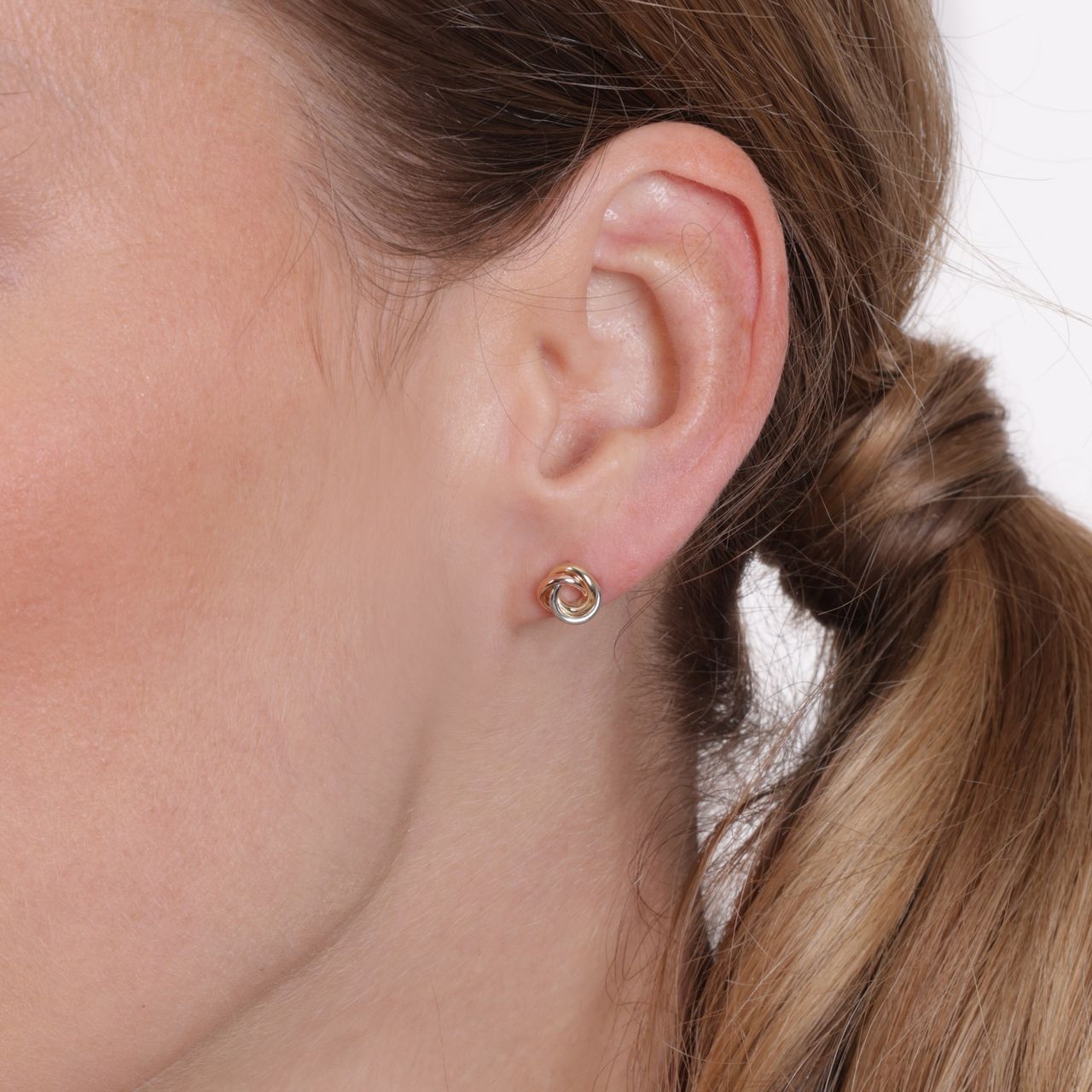 9 karaat tricolor oorknoppen voor dames