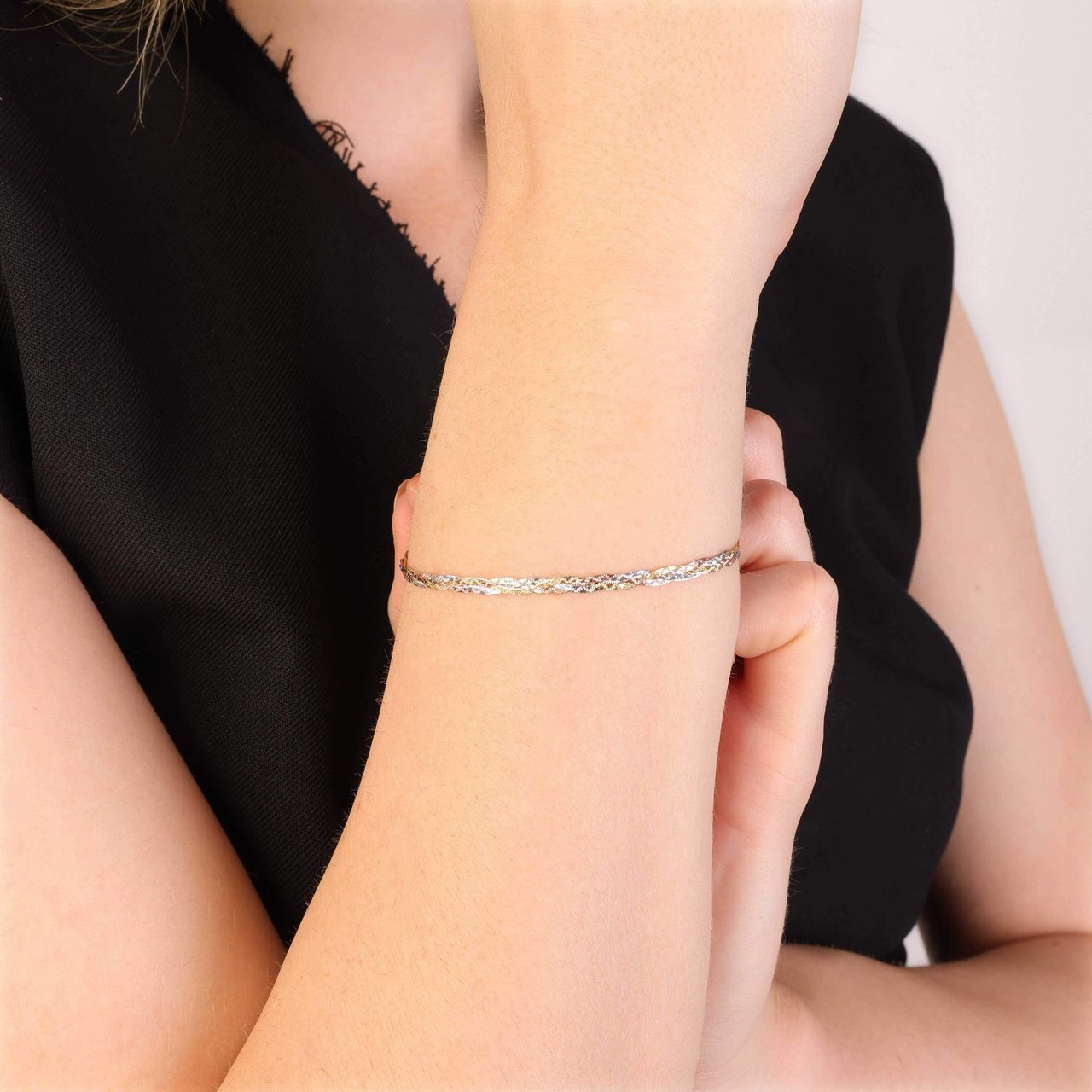 Armband, 375 Gold, dreifarbig, Fischgrätkette