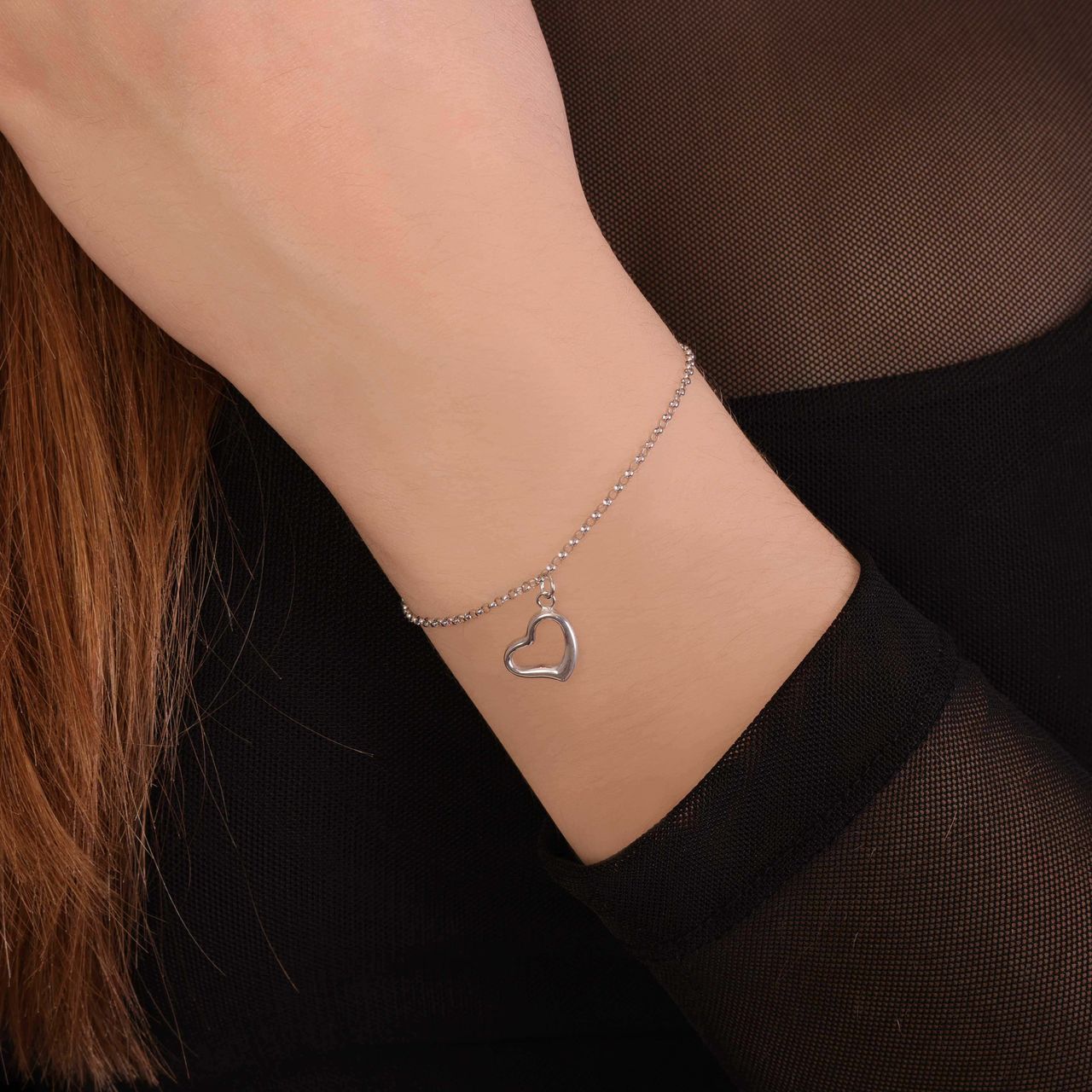 9 Karaat armband jasseron met hanger open hart wit