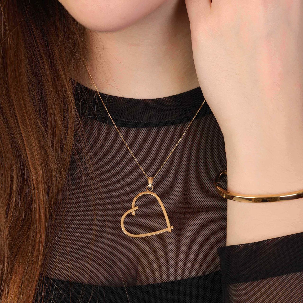 9 Karaat ketting met hanger open hart