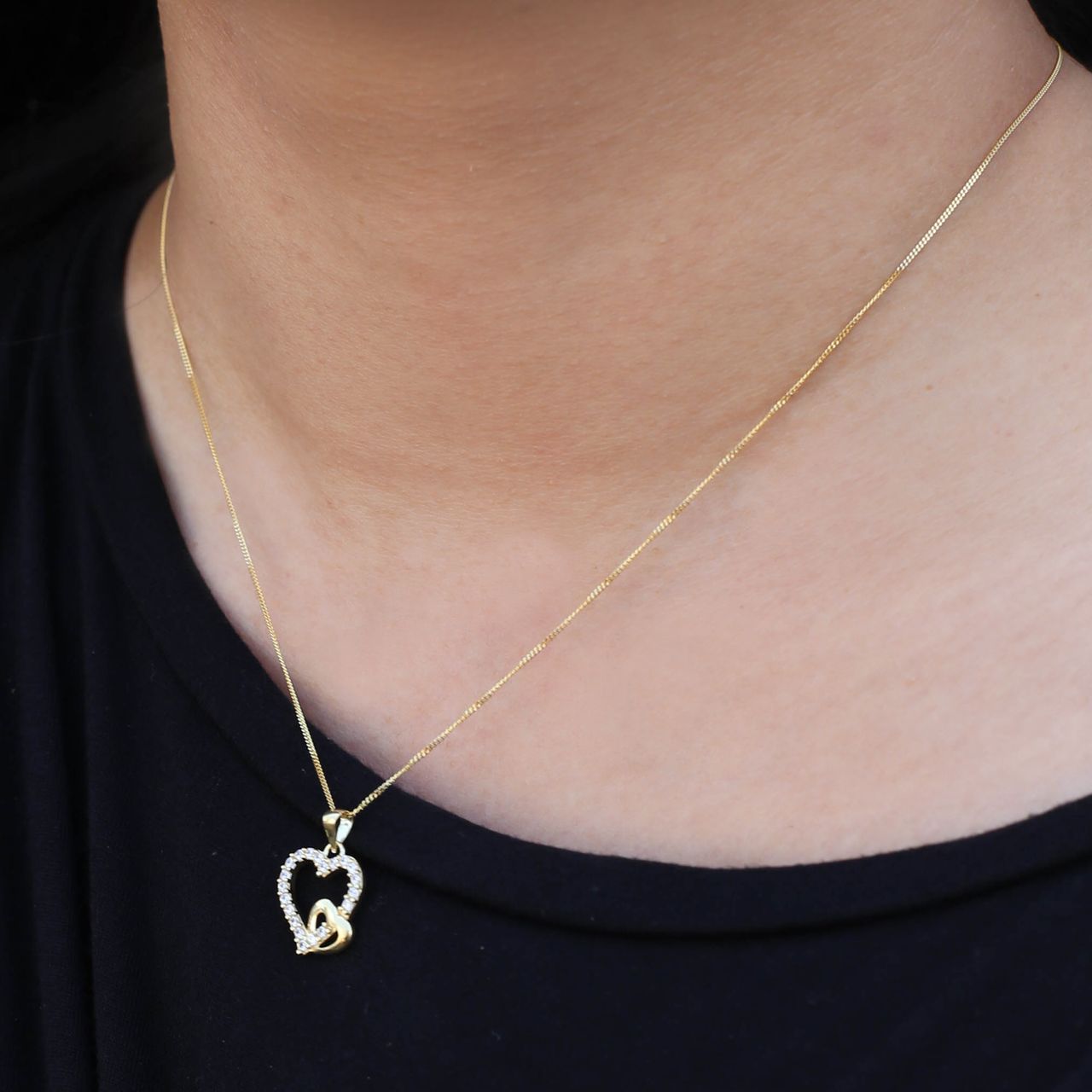 9 karaat ketting met hanger harten met zirkonia voor dames