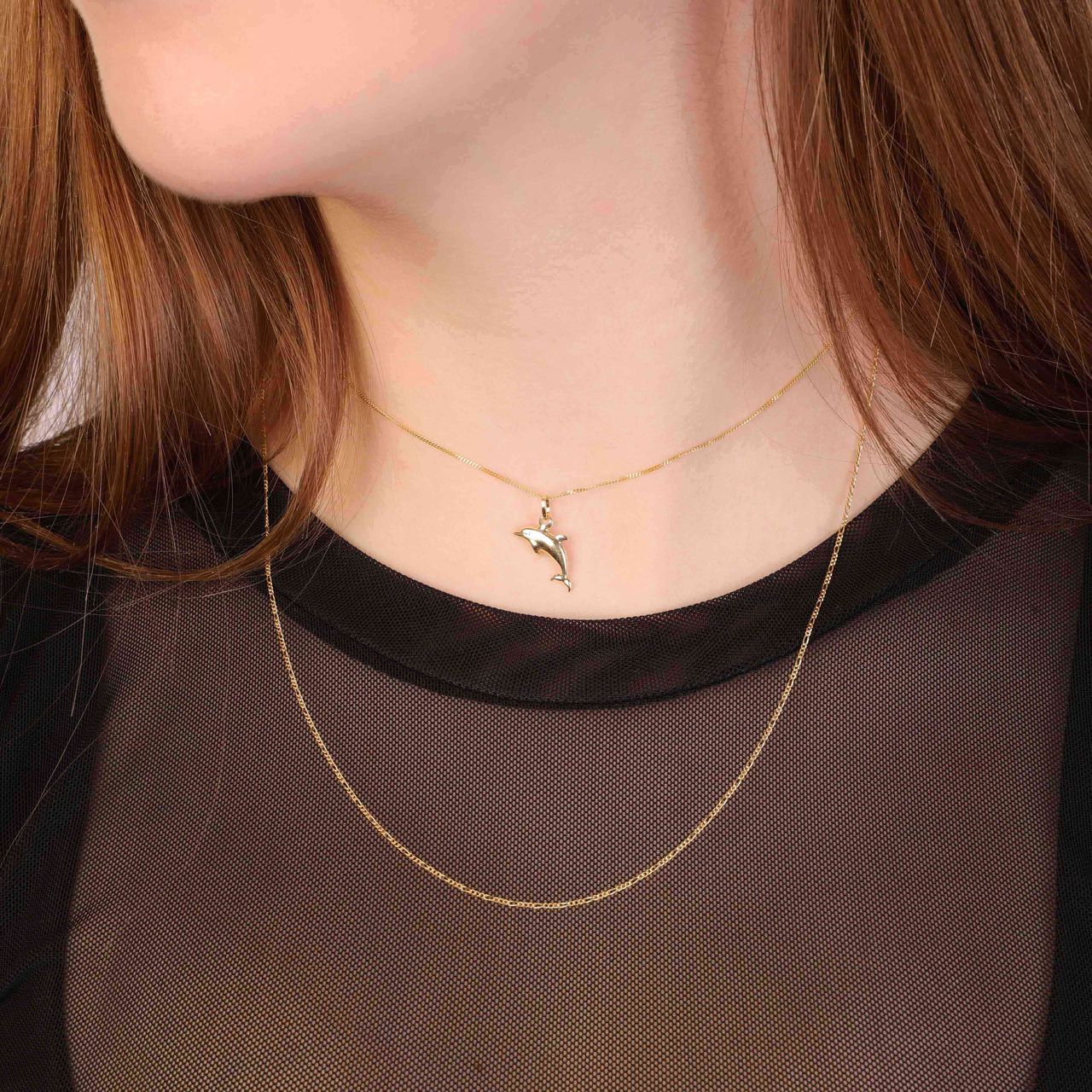 Halskette, Figaro, aus 375 Gold mit Diamantschliff