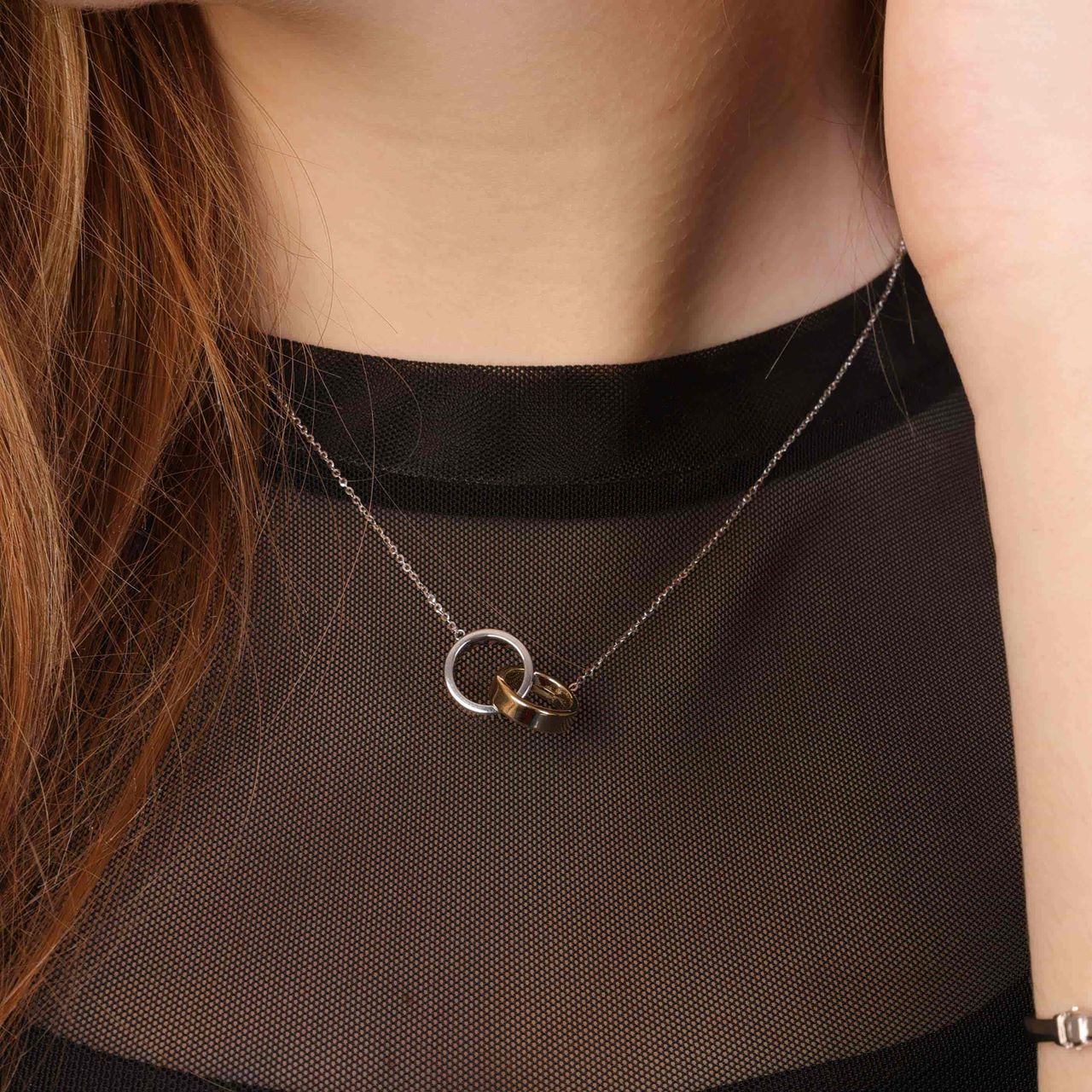 9 Karaat bicolor ketting met dubbele ring