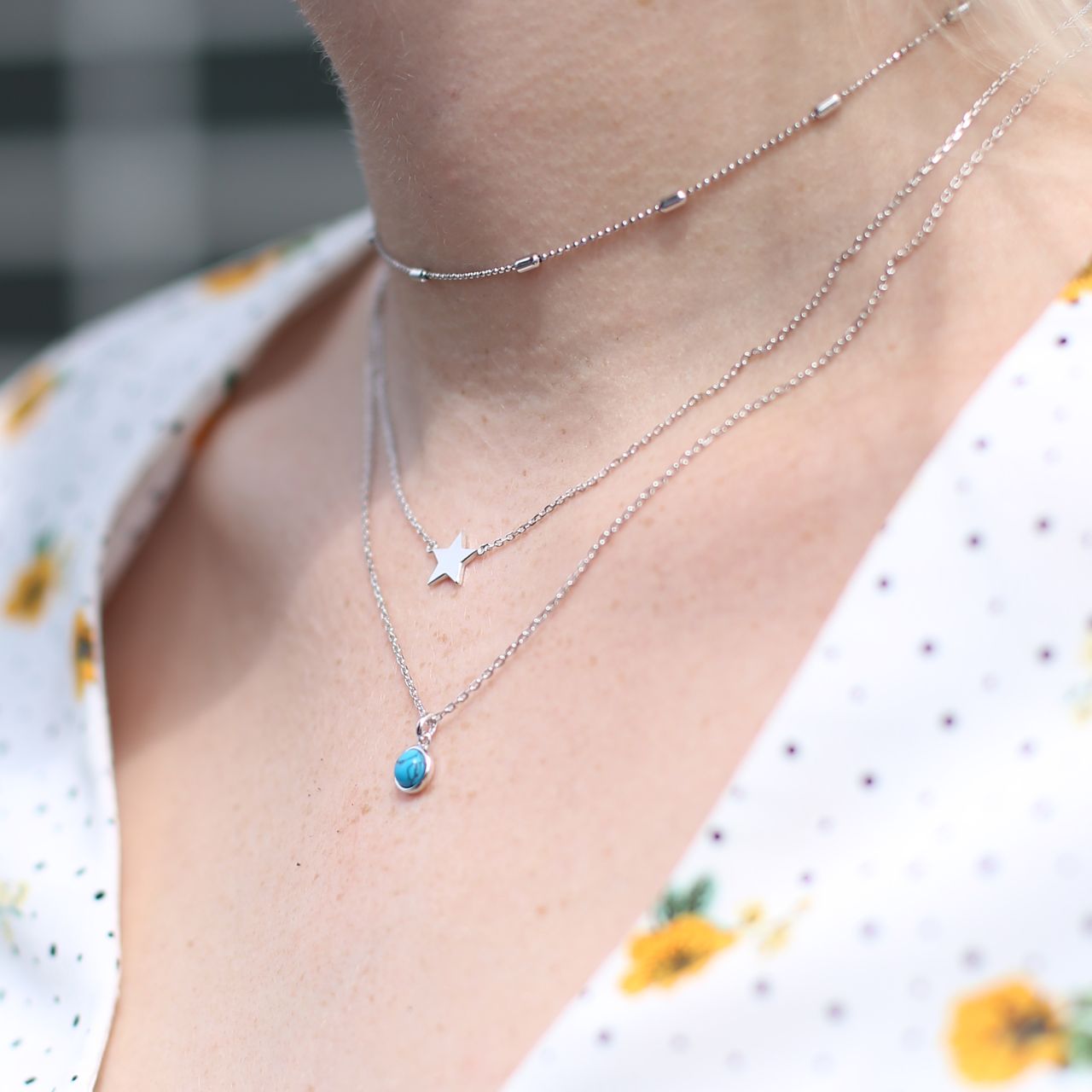 Zilveren ketting&hanger rond turquoise Bali