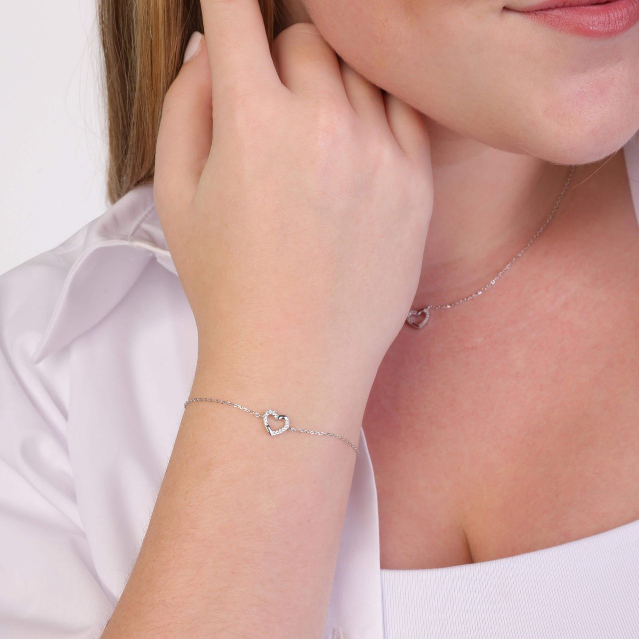 Armband, 925 Silber, Herz mit Zirkonia