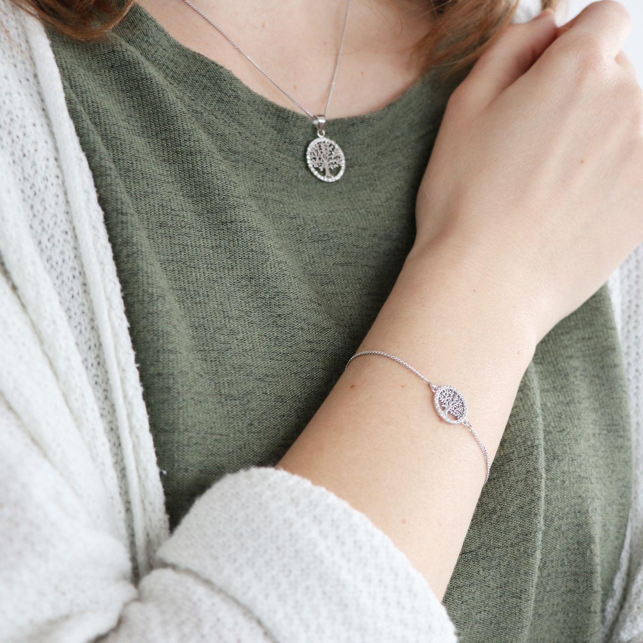 Zilveren armband levensboom met zirkonia