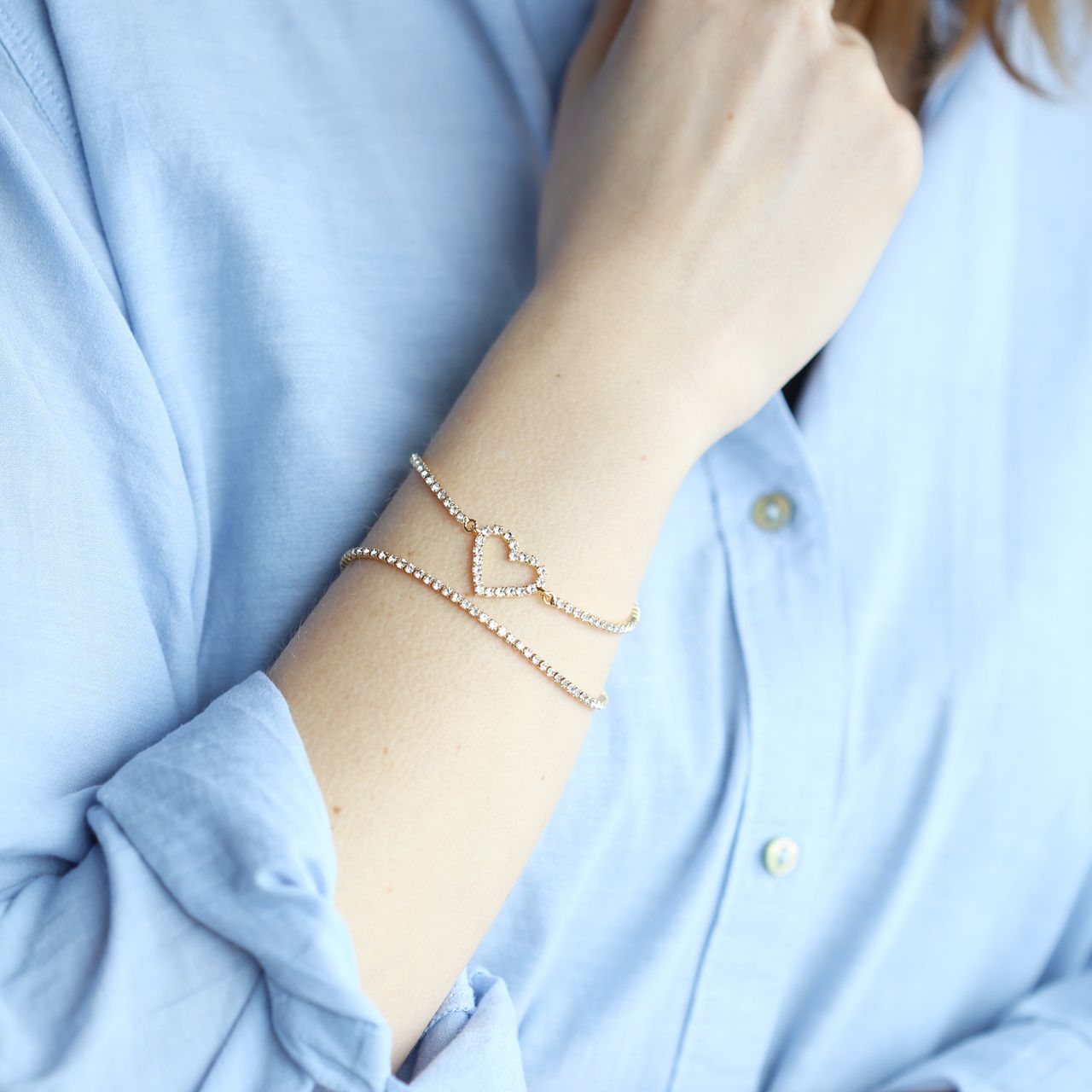 Bicolor plated fantasiearmband met hanger hart met kristal voor dames