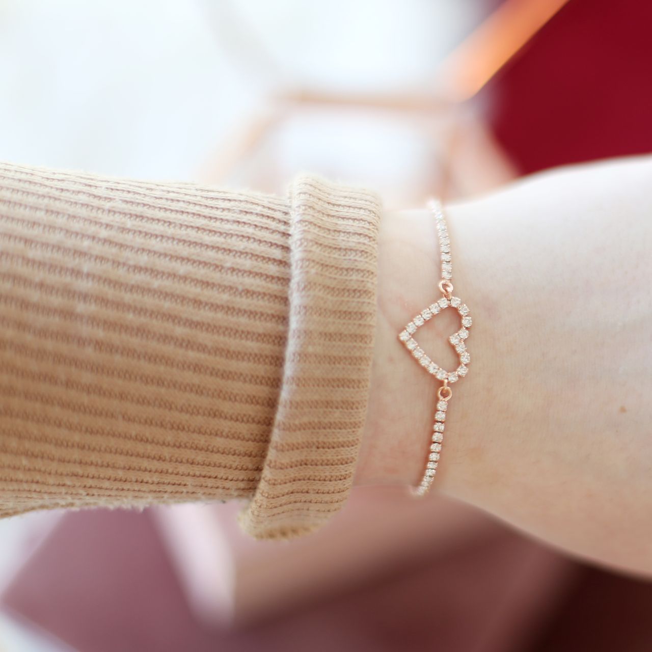 Bicolor plated fantasiearmband met hanger hart met kristal voor dames