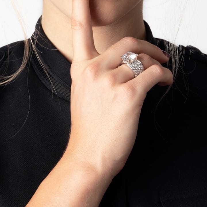 Zilveren ring breed met zirkonia