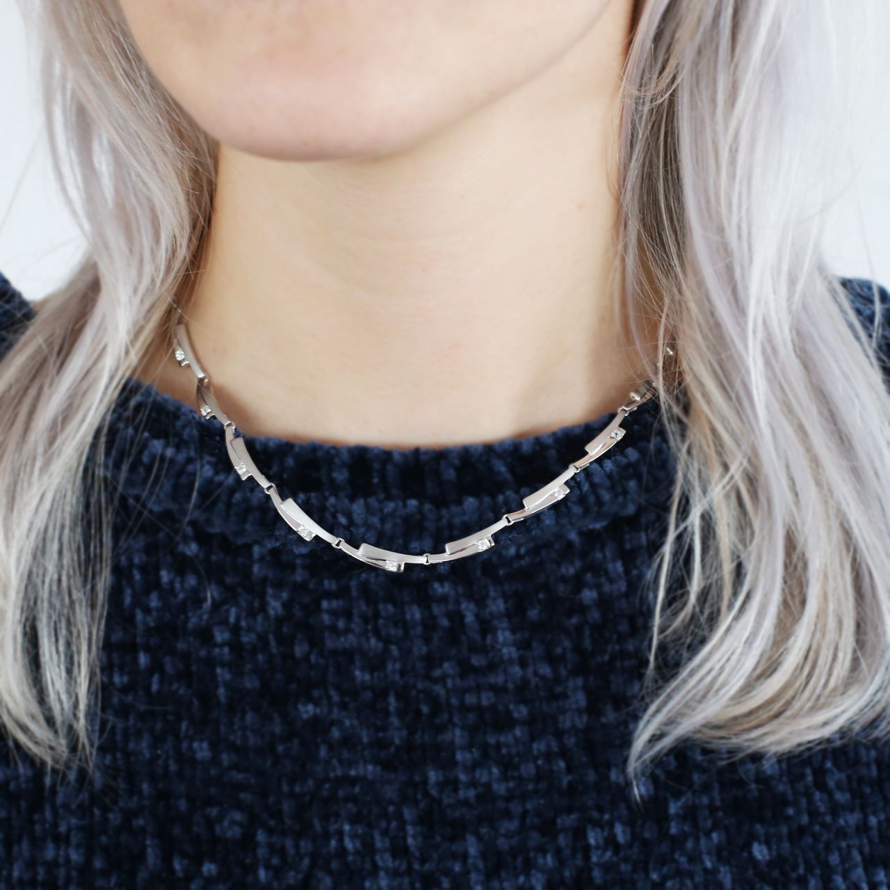Silberkette, matt/glänzend, mit Zirkonia