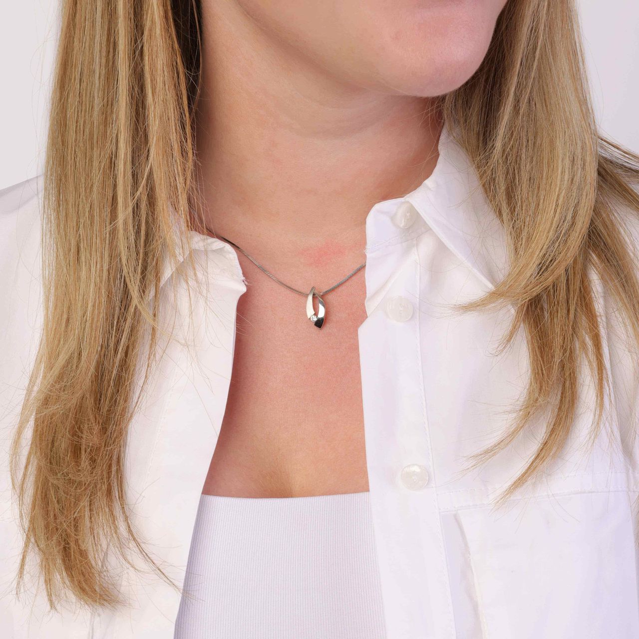 Zilveren ketting&hanger mat/glans met zirkonia