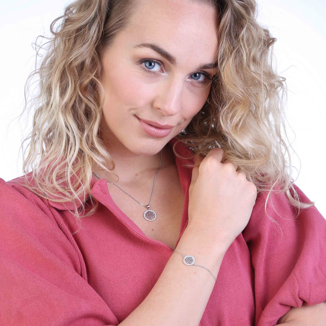 Zilveren set levensboom met zirkonia