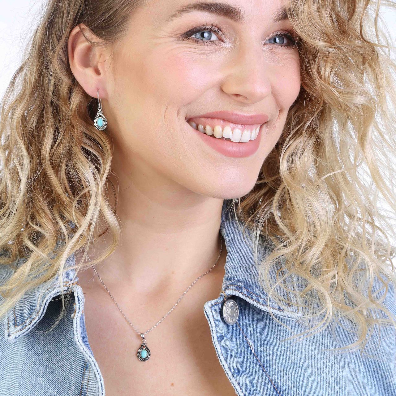 Zilveren ketting&hanger turquoise Bali voor dames