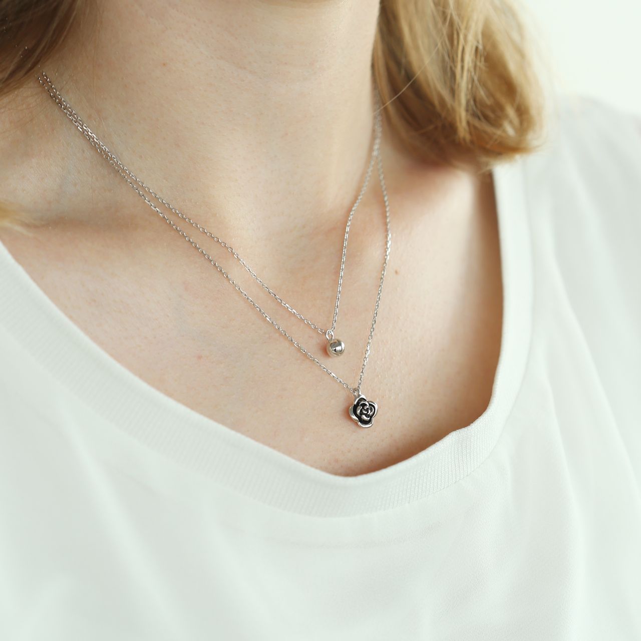 Zilveren ketting&hanger bol Bali