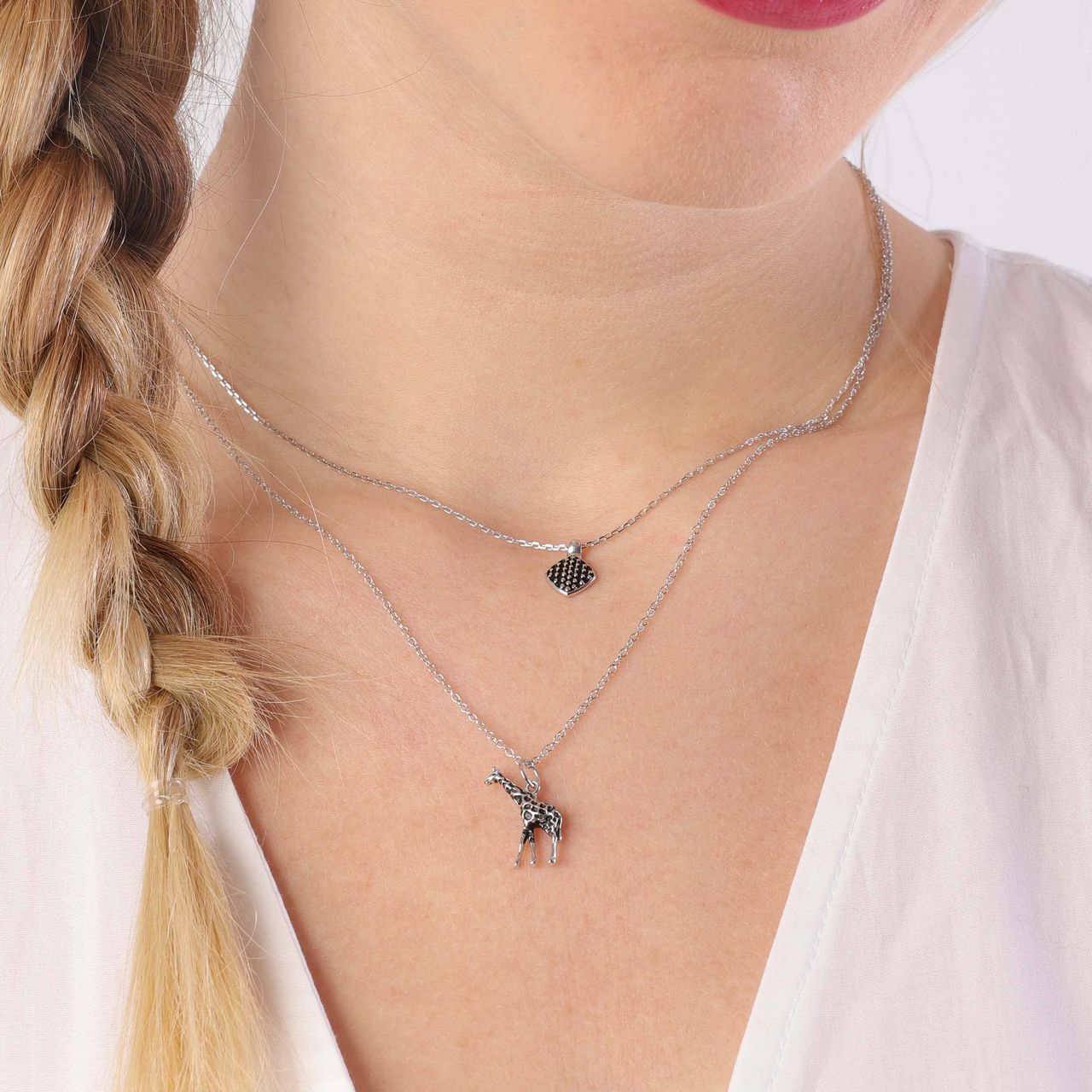 Zilveren ketting&hanger ruit Bali