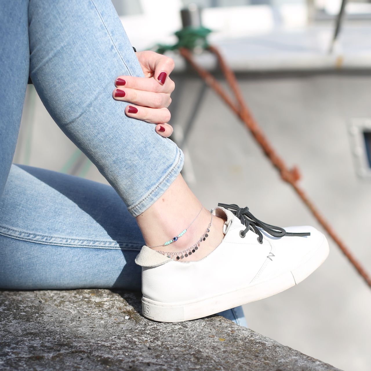 Gerecycleerd zilveren enkelband disc bedels Bali