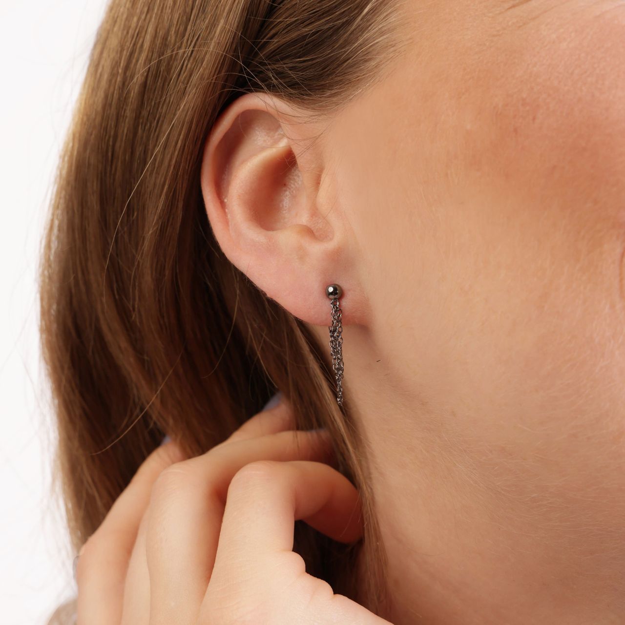 Zilveren oorbellen bol+ketting blackplated