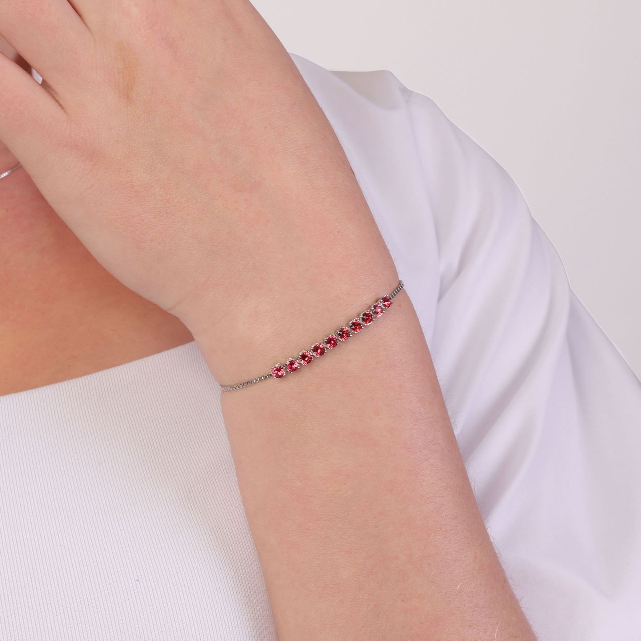 Zilveren tennisarmband kristal indian pink