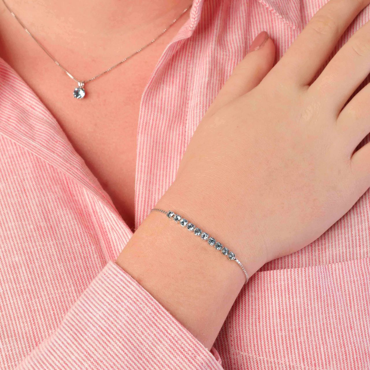 Armband, 925 Silber, Kristall, Aqua