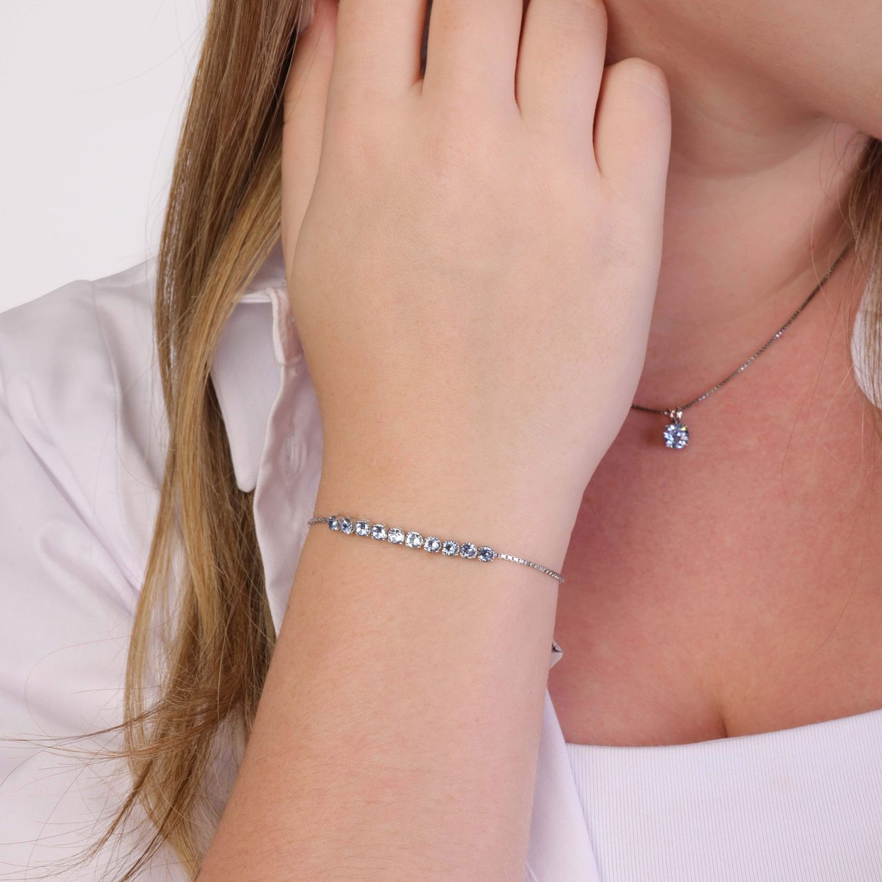 Zilveren tennisarmband kristal light sapphire