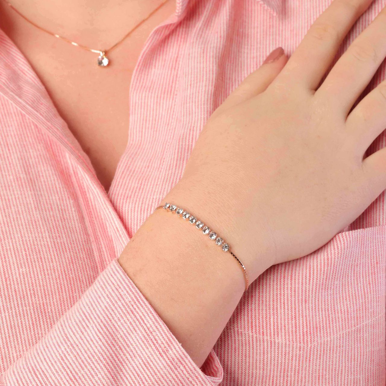 Zilveren tennisarmband rose kristal white