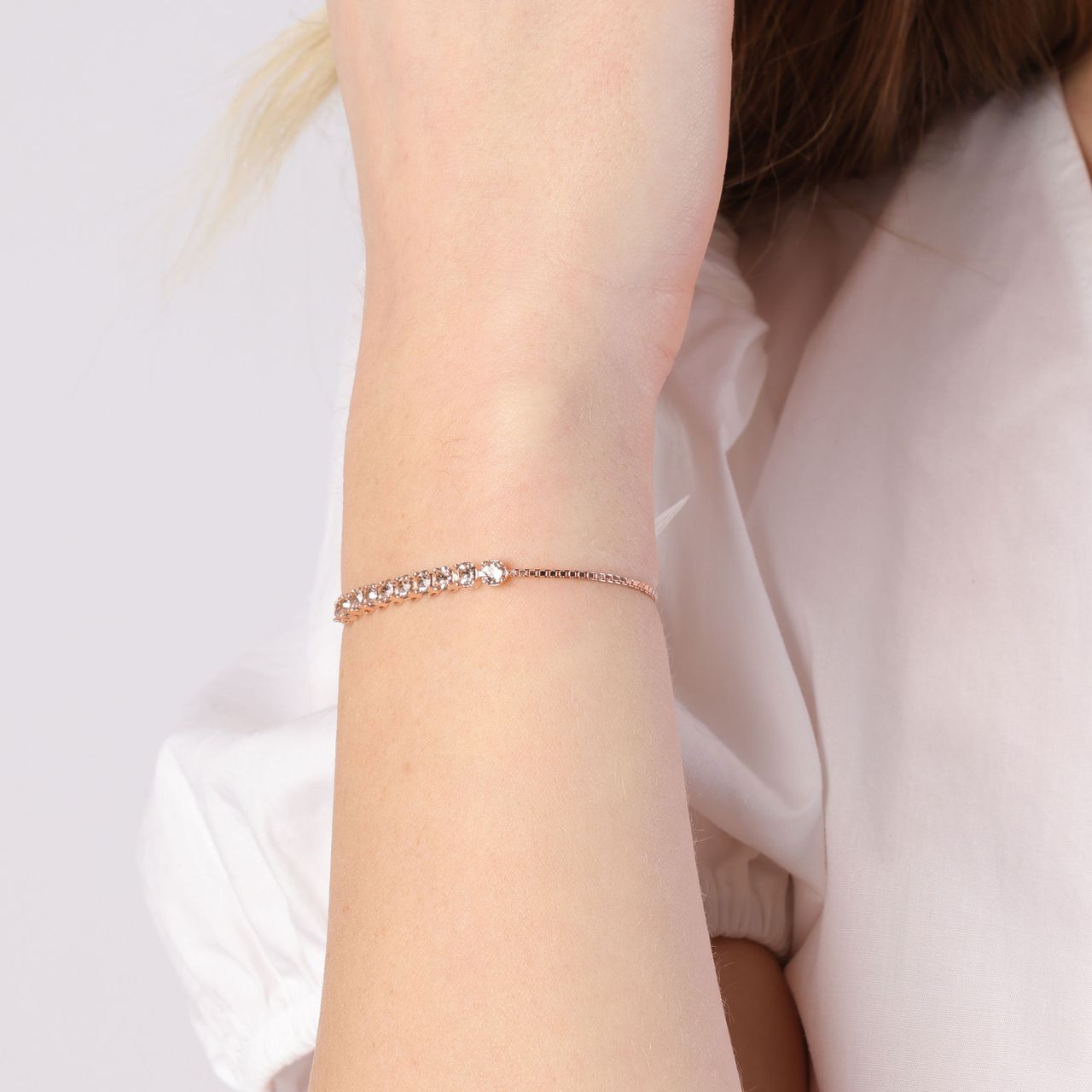 Zilveren tennisarmband rose kristal lightpeach