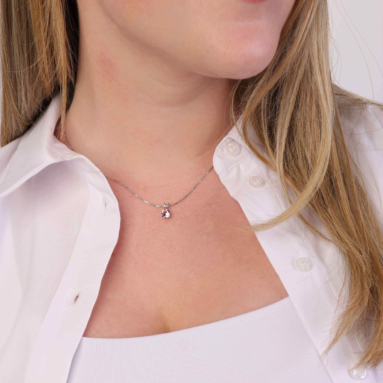 Zilveren ketting kristal light rose
