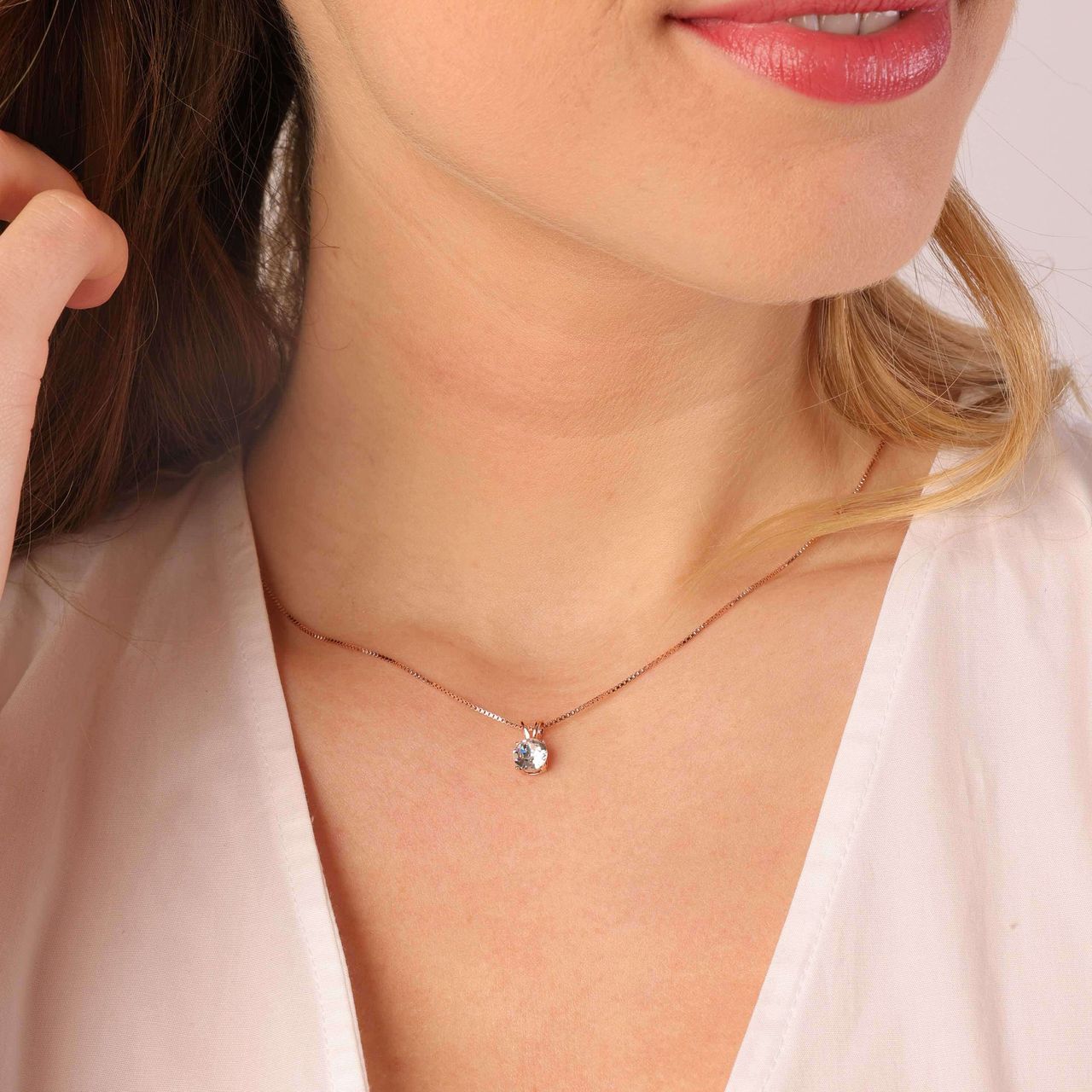 Zilveren ketting rose kristal white voor dames