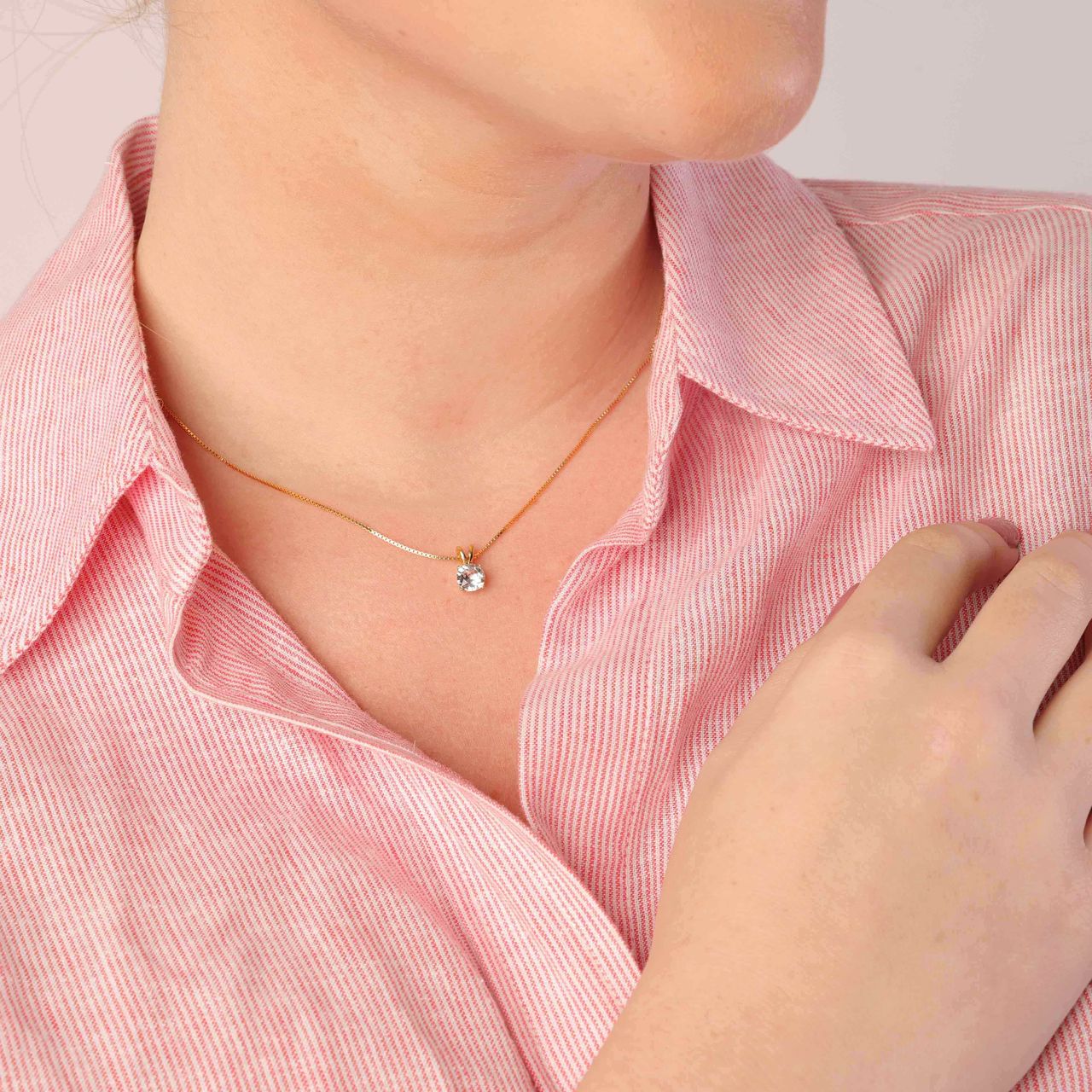 Zilveren ketting goldplated kristal white voor dames