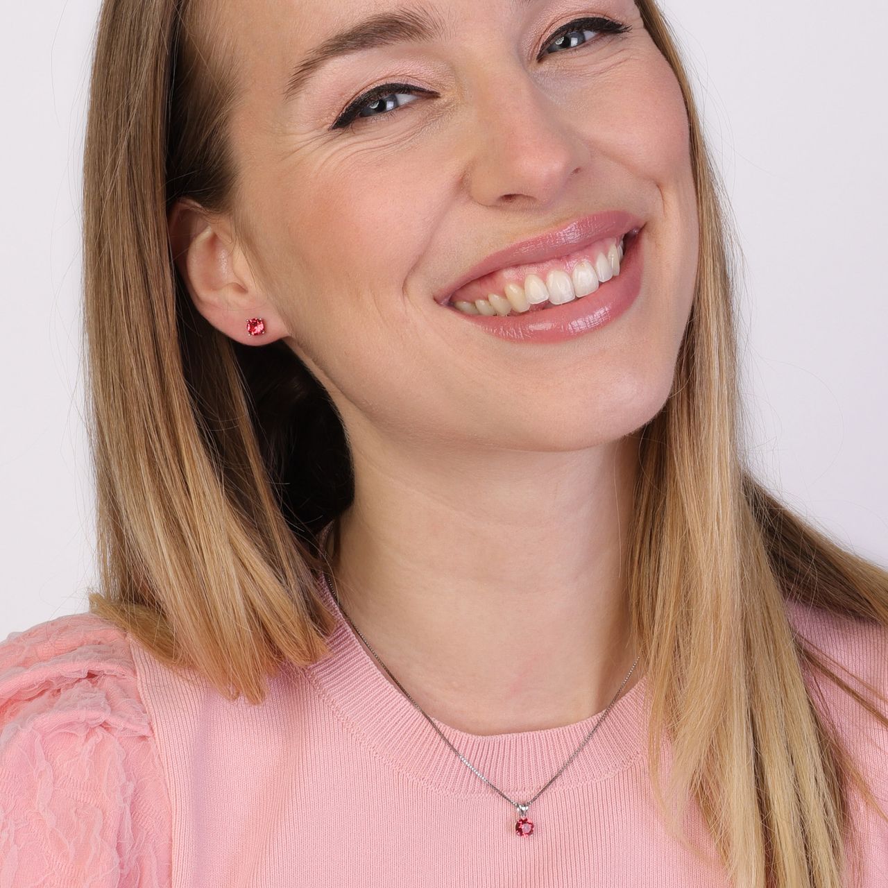 Zilveren set kristal indian pink