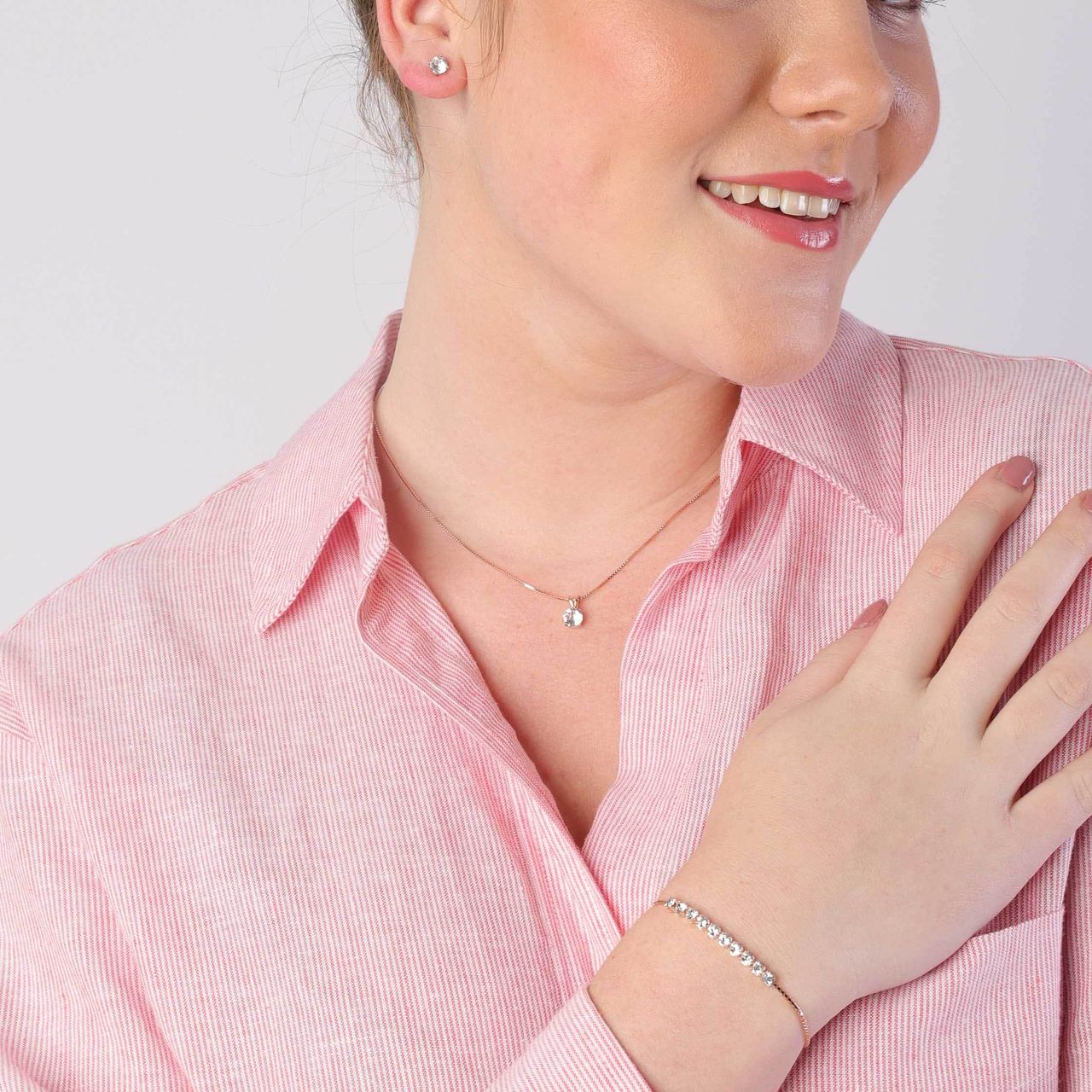Zilveren roséplated sieradenset met kristal voor dames
