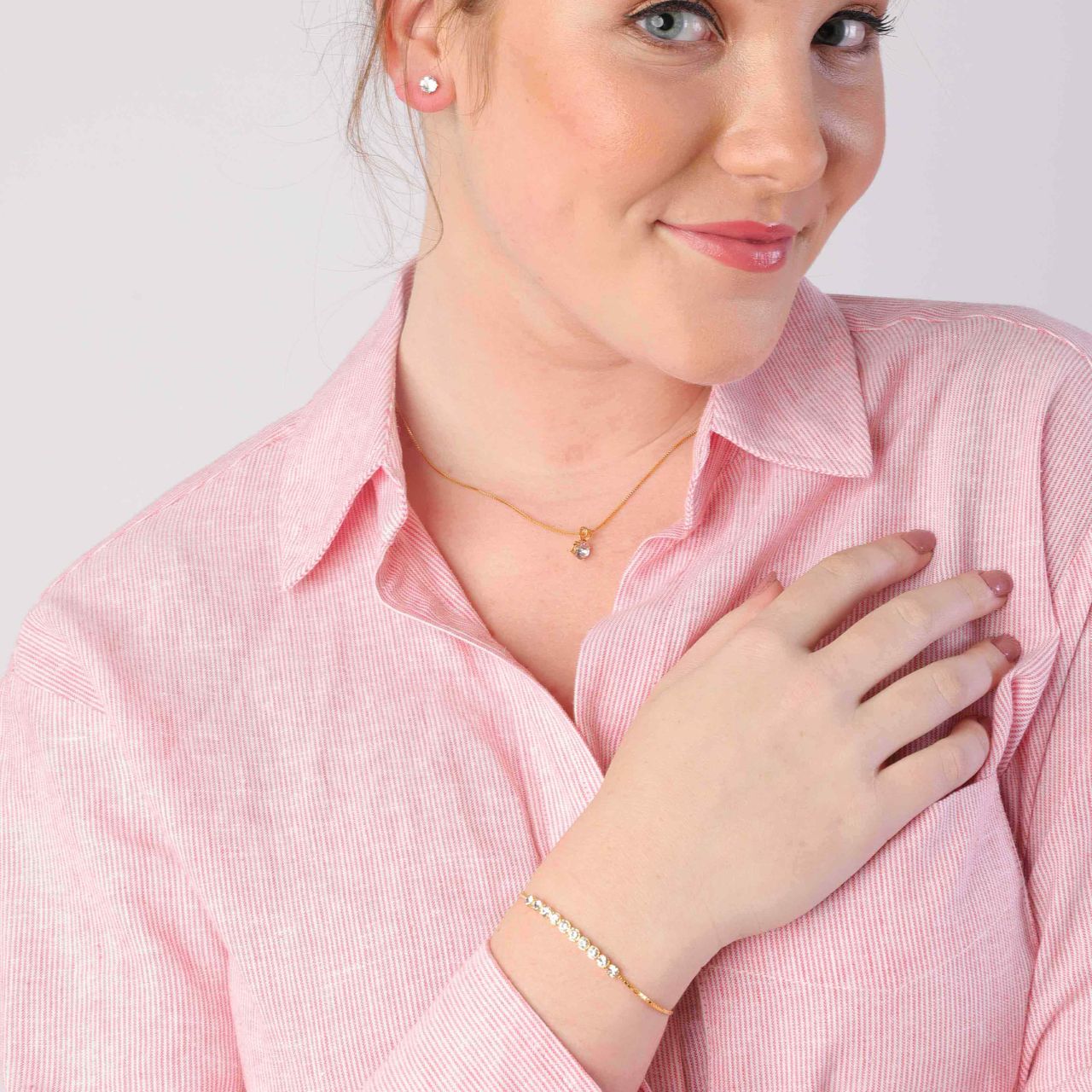 Zilveren goldplated sieradenset met kristal voor dames