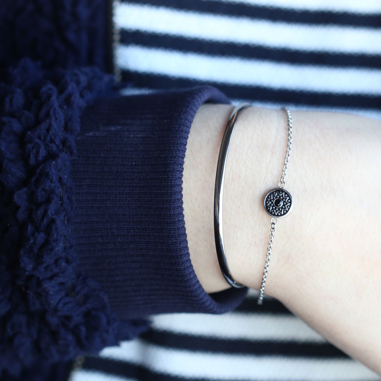 Zilveren armband bangle blackplated 3mm